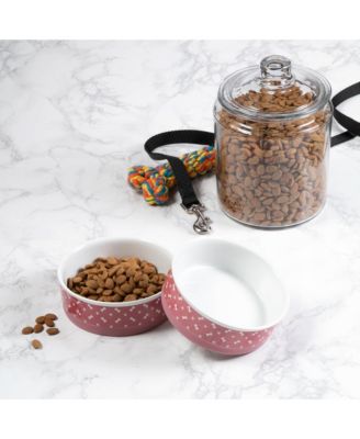 Rose Bone & Paw Print Pet Bowl Set/2
