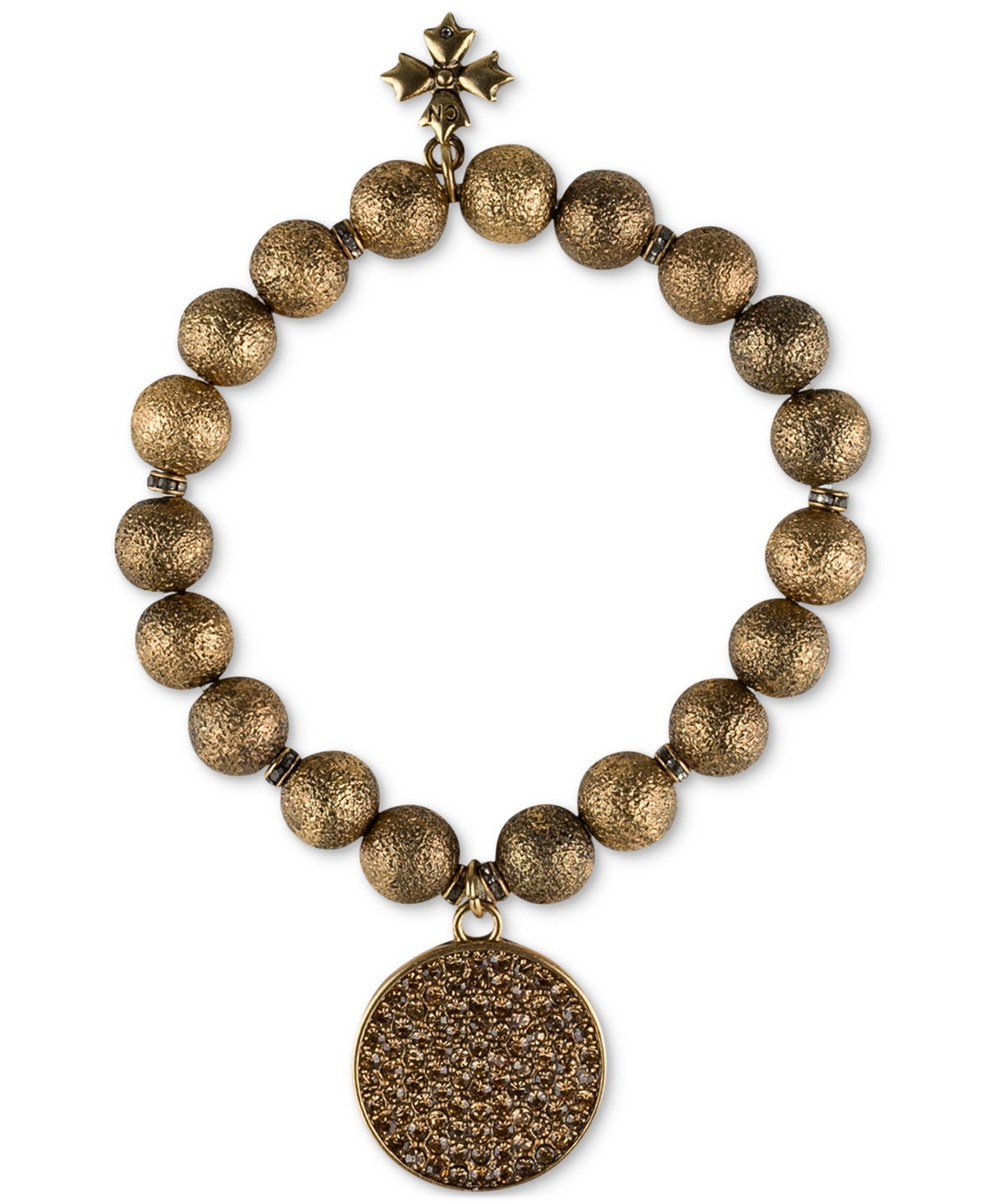 Shop Patricia Nash Gold-tone Dark Crystal Disc Beaded Stretch Bracelet In Antique Go