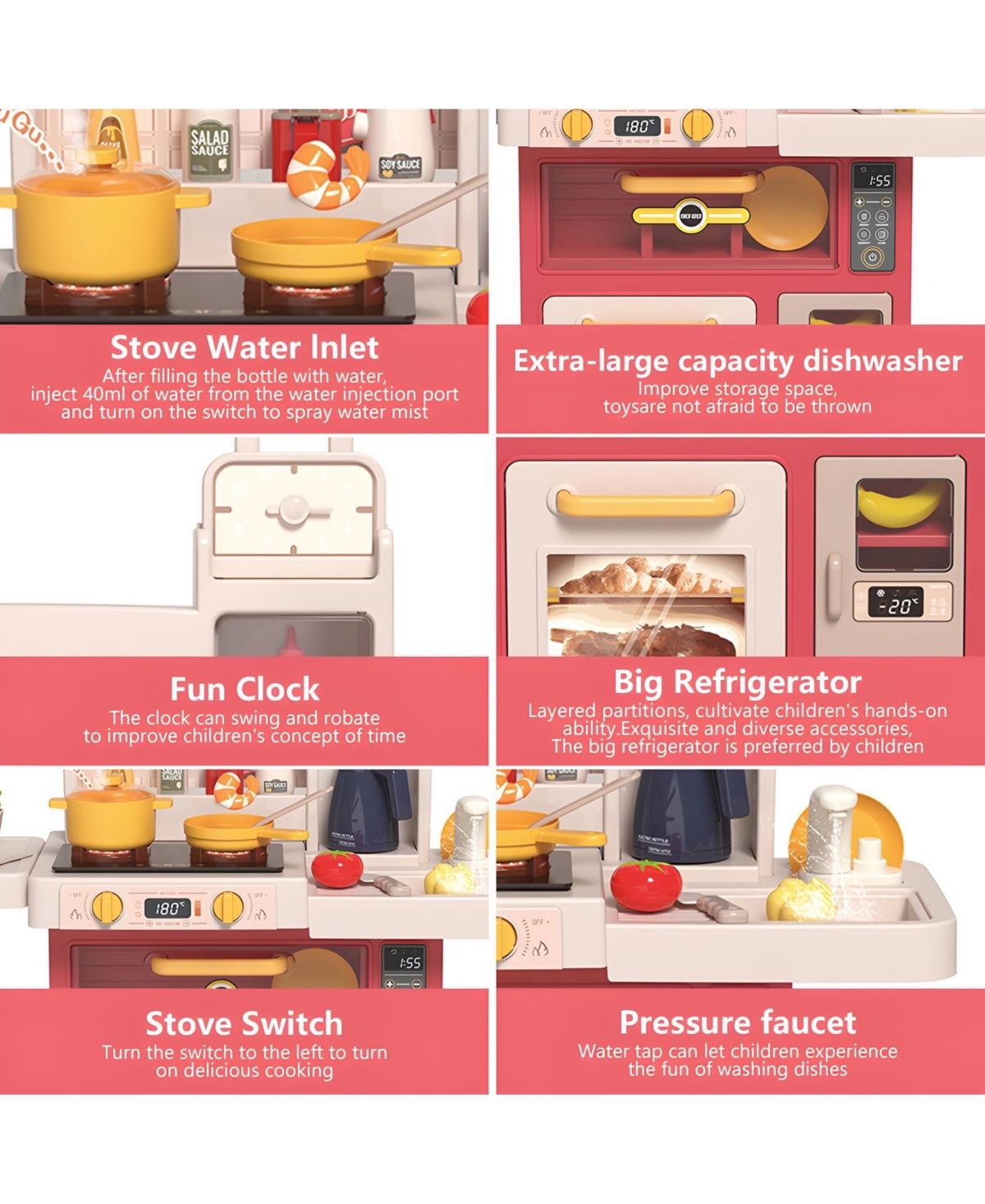 Sugift Kids Kitchen Playset, Pretend Play Kitchen with Sounds and Lights, Cooking Stove Steam,Play Sink and Play Food,Toy Kitchen Set for Kids Toddler
