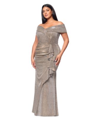 Plus Size Sweetheart-Neck Off-The-Shoulder Metallic Gown