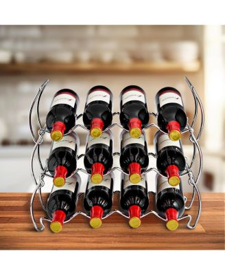 3-Tier Stackable Silver Wine Rack - Perfect for Bar, Wine Cellar, Basement, Cabinet, Pantry, etc (Hold 12 Bottles)