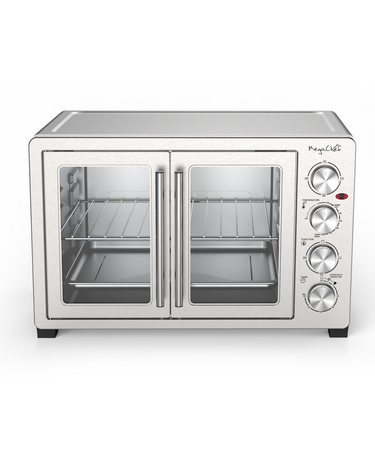 Megachef 25 Liter Electric French Door Countertop Oven With Rotisserie Set In Silver
