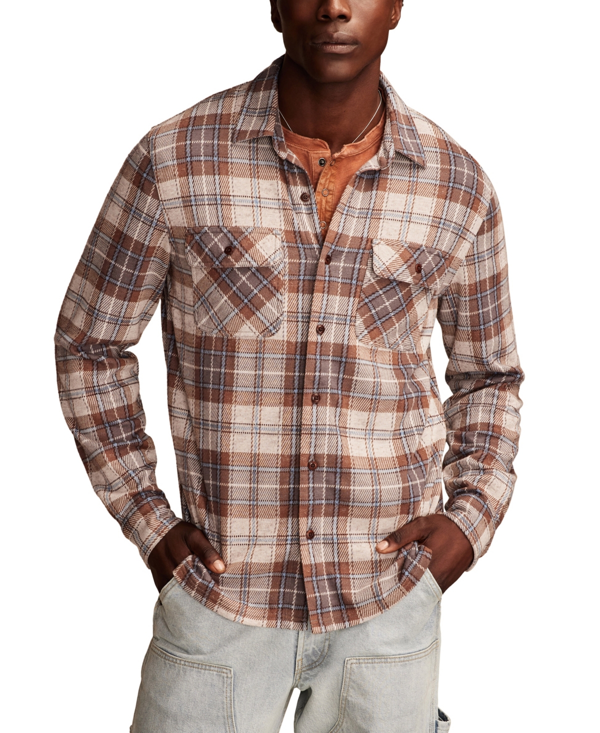 Men's Brushed Long Sleeve Knit Shirt - Brown Multi