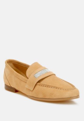 Womens New Ode Rhinestone Penny Strap Loafers