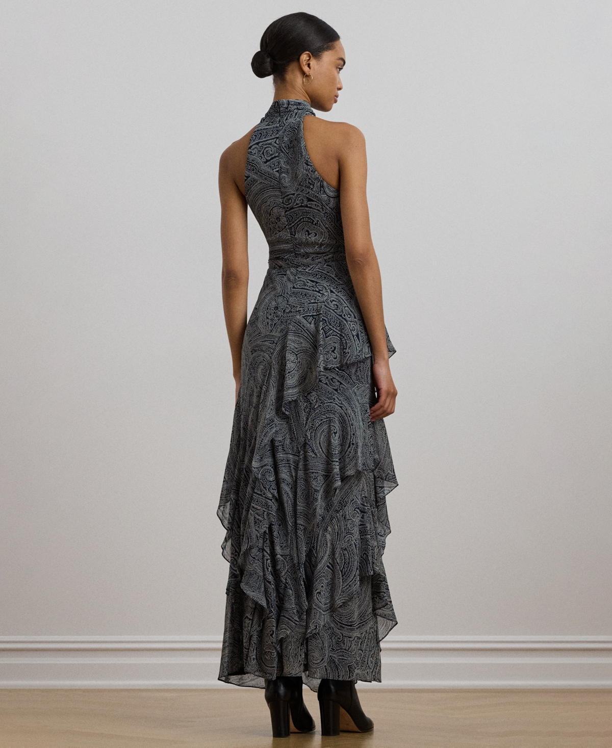 RALPH LAUREN WOMEN'S PAISLEY BELTED GEORGETTE TIERED GOWN 