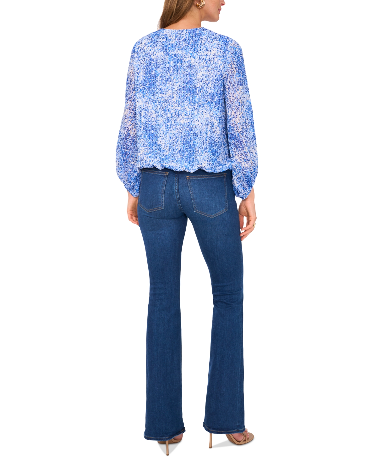 VINCE CAMUTO WOMEN'S PRINTED V-NECK BALLOON-SLEEVE FAUX-WRAP TOP 