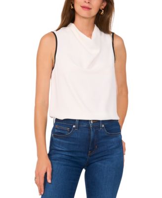 Vince Camuto - Women's Cowlneck Contrast-Trim Sleeeveless Top