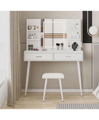 Makeup Vanity Desk, Vanity Mirror with Lights Desk and Chair