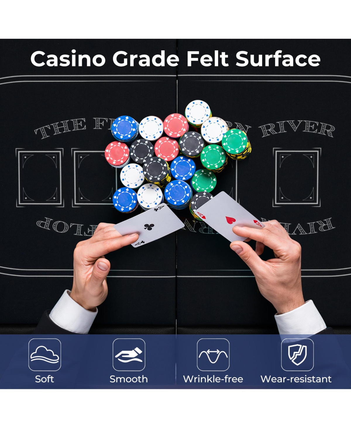 Gouun Foldable Poker Table for 8 Players Portable Oval Card Board Game Table