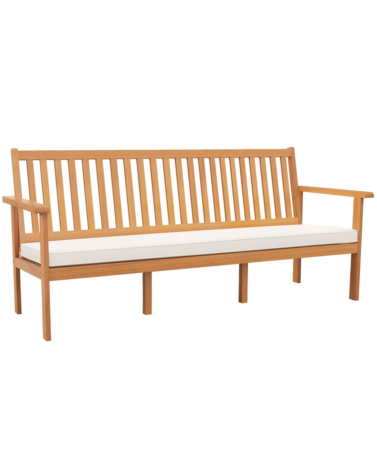 Gouun Outdoor 3-Seat Wood Bench with Seat Cushion and Slatted Seat