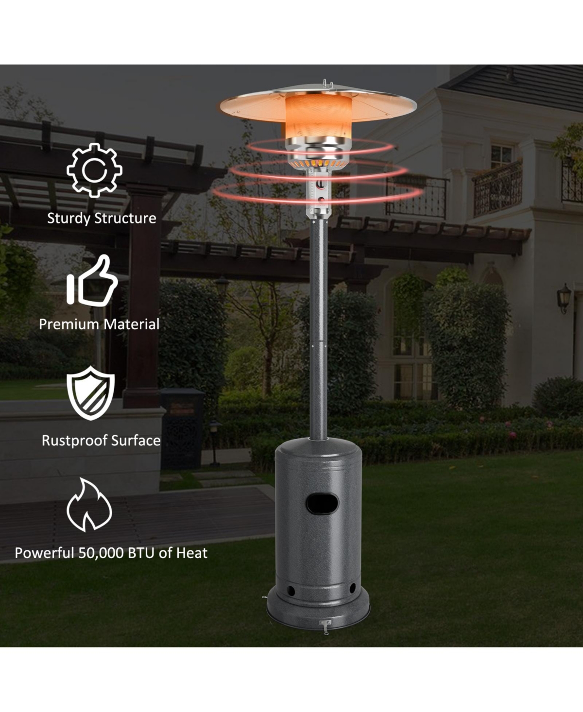 Gouun 50000 Btu Stainless Steel Propane Patio Heater with Trip over Protection