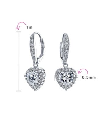 4CT CZ Halo Heart Shaped Cubic Zirconia Dangle Lever back Earrings Invisible Cut Rhodium Plated
