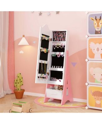 Kids Vanity Set Princess Makeup Dressing Table &amp; Chair Set with Jewelry Armoire