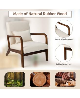 Modern Accent Chair with Rubber Wood Frame and Lumbar Pillow
