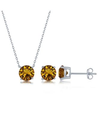 Sterling Silver, Crystal - Simulated Gemstone Earring & Necklace Set