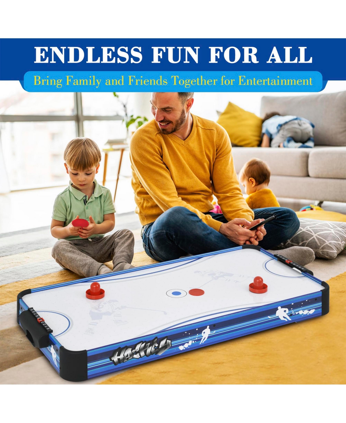 Sugift Air Hockey Table, Indoor Powered Hockey Game Table with 2 Pucks, 2 Pushers