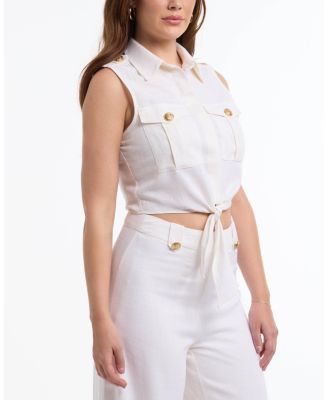 Women's Linen Blend Front Tie Blouse