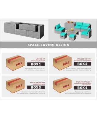 8 Pieces Patio Rattan Furniture Set with Storage Waterproof Cover and Cushion