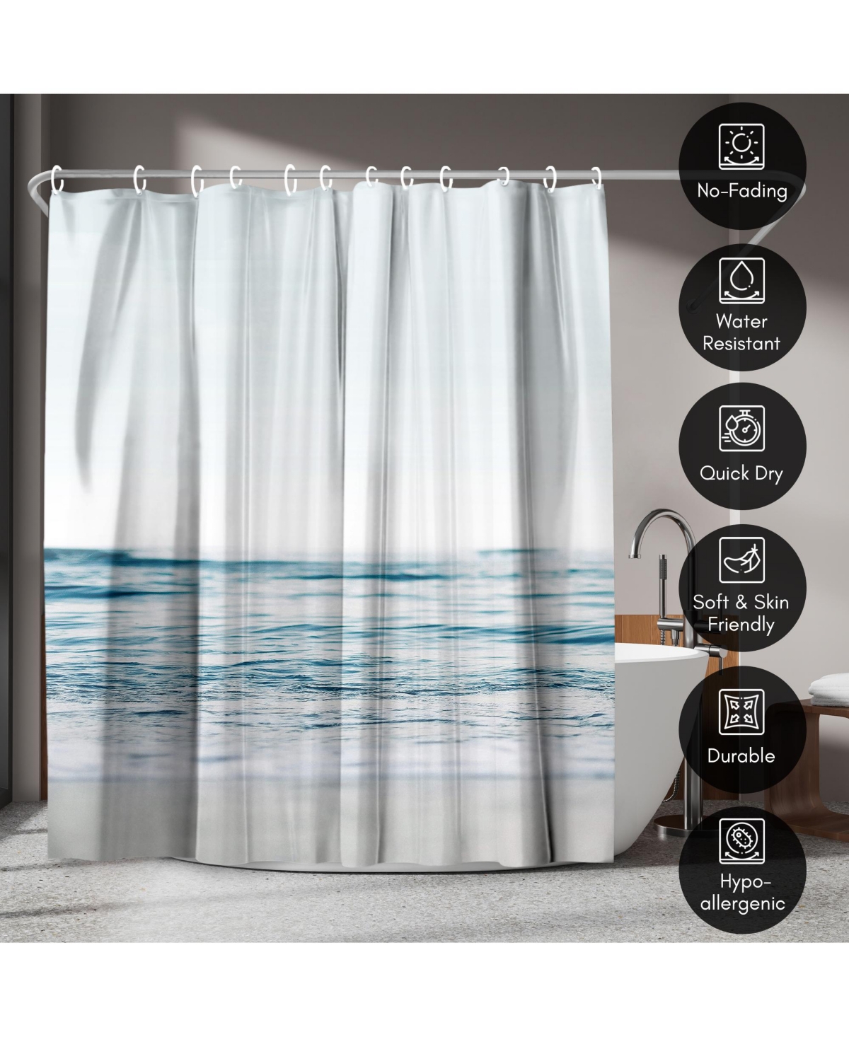 Americanflat Blue Wave and Sand Shower Curtain - 100% Polyester Shower Curtain