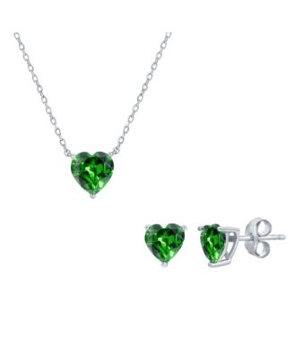 Sterling Silver, Heart Crystal Earring & Necklace Set