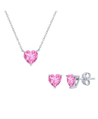 Sterling Silver, Heart Crystal Earring & Necklace Set
