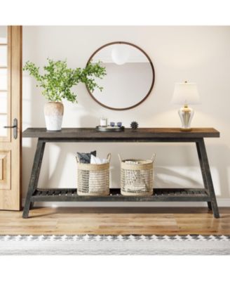 Farmhouse Console Entryway Table: 70.9 Inches Extra Long Console Table for Entryway, 2-Tier Narrow Wood Foyer Sofa Couch Table