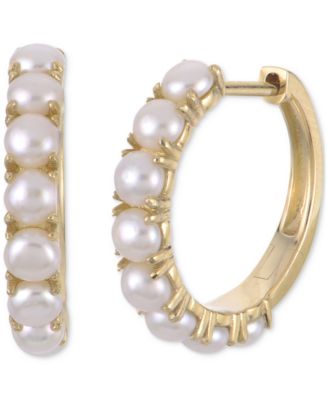 Cultured Freshwater Pearl (2-1/2-3mm) Small Hoop Earrings in 14k Yellow Gold Over Sterling Silver, 1/2"