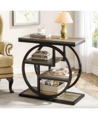 End Table, 4-Tier Narrow Side Table with Storage Shelves, Industrial Bedside Table for Bedroom, Wood Small Sofa Side Table