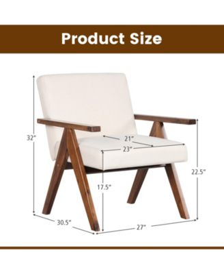 Modern Accent Chair Linen Fabric Armchair with Solid Acacia Wood Frame