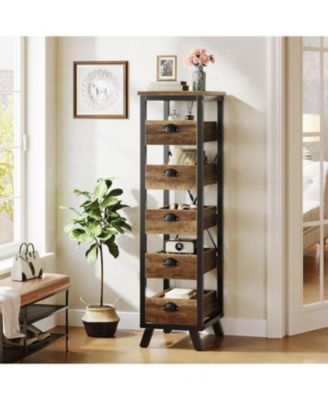 Tall 5-Drawer Wood Dresser – Slim Vertical Storage Organizer for Bedroom, Living Room, Entryway