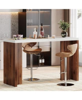 55.12" 1Pc Faux Marble Finished Modern Freestanding Home Bar Table