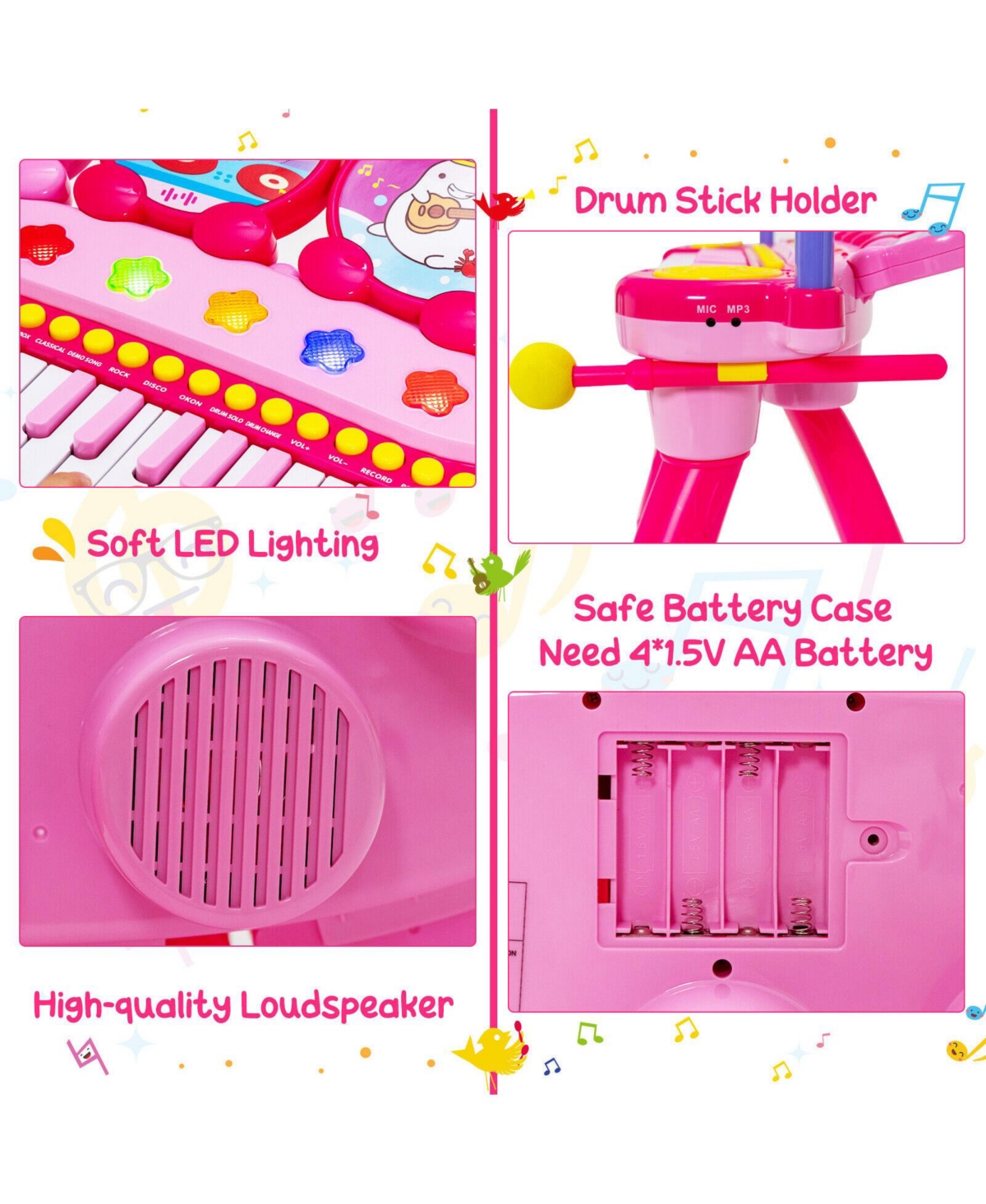 Sugift 24-Key Piano Keyboard Dj Drum Combination with Microphone and MP3