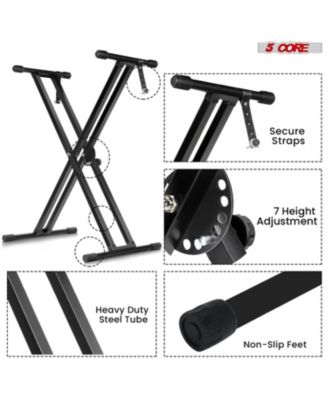 Keyboard Stand Double X Style Adjustable Piano Riser + Keyboard Piano Bench - BLACK