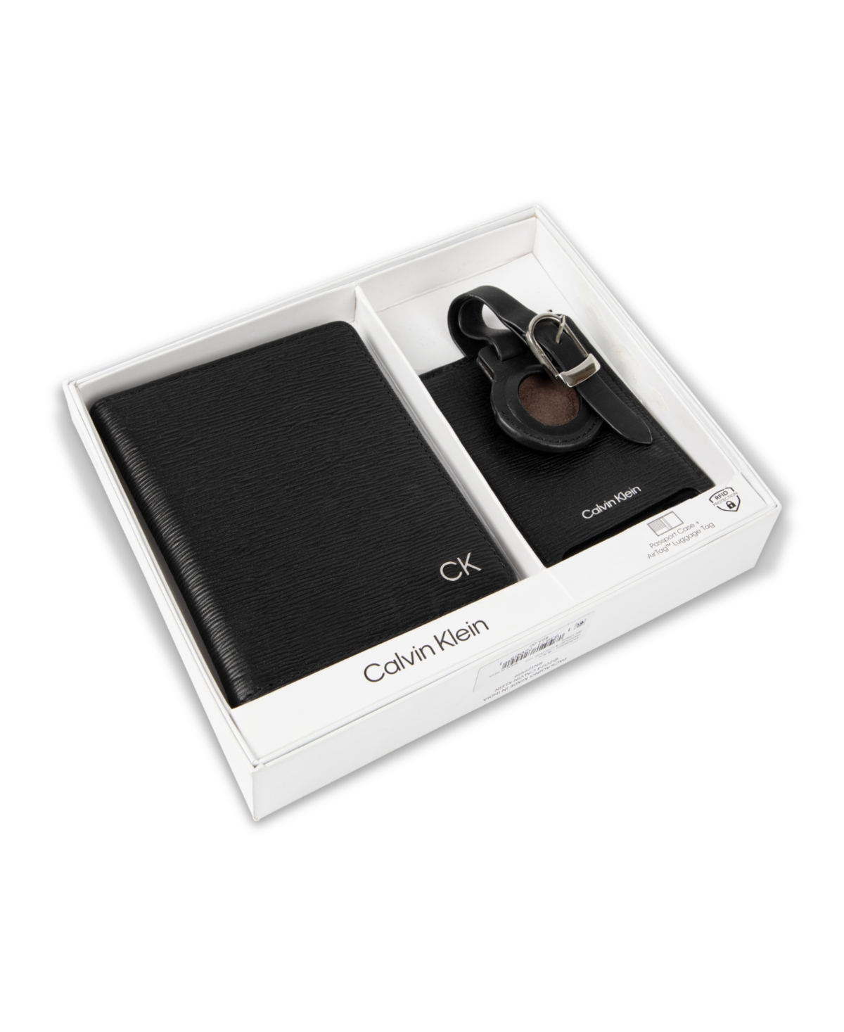 Calvin Klein Men's Leather Passport Wallet with Airtag Holder Luggage Tag, 2-Piece Set