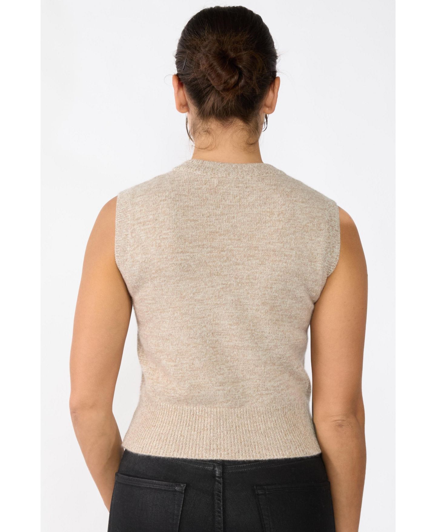 Женский жилет JENNIE LIU 100% Cashmere Crewneck Chunky-knit Sweater Vest, цвет: Коричневый — фото 2
