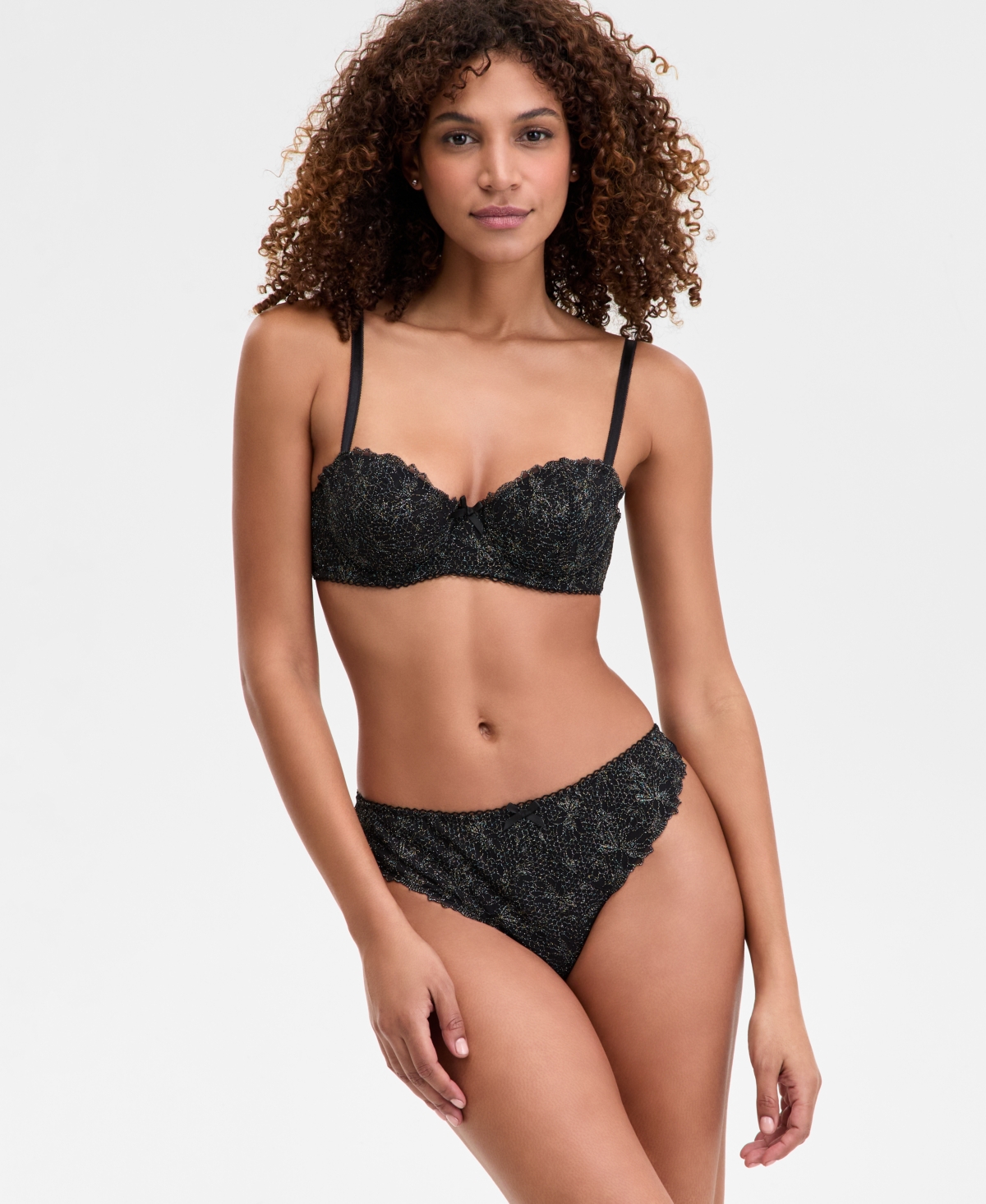 Shop Inc International Concepts Women's Lace Balconette Underwire Bra, Exclusively At Macy's In Deep Black