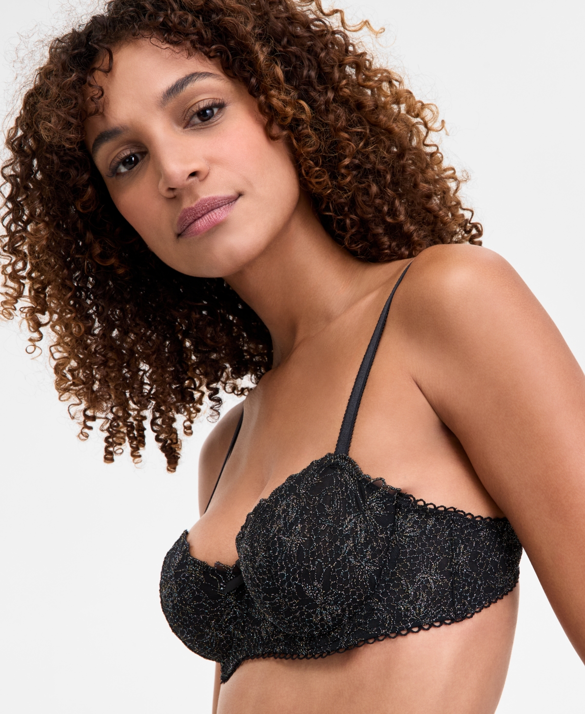 Shop Inc International Concepts Women's Lace Balconette Underwire Bra, Exclusively At Macy's In Deep Black