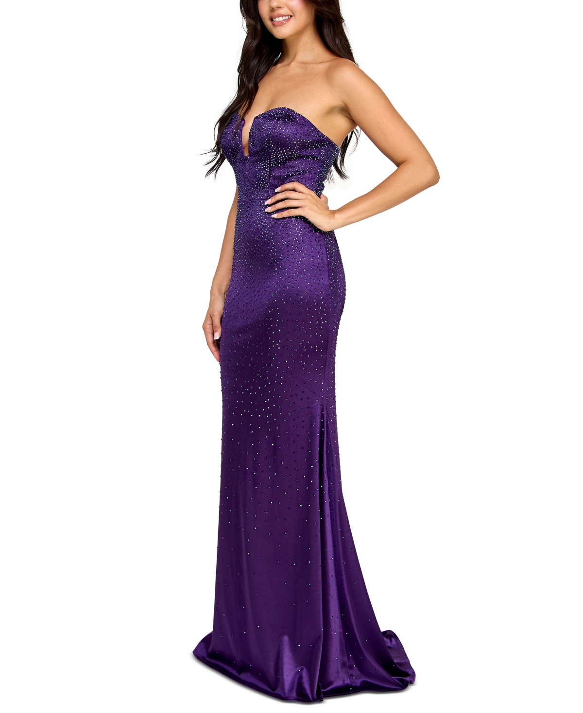 Say Yes Juniors' Rhinestone-embellished Satin Gown, Created For Macy's In Deep Purple