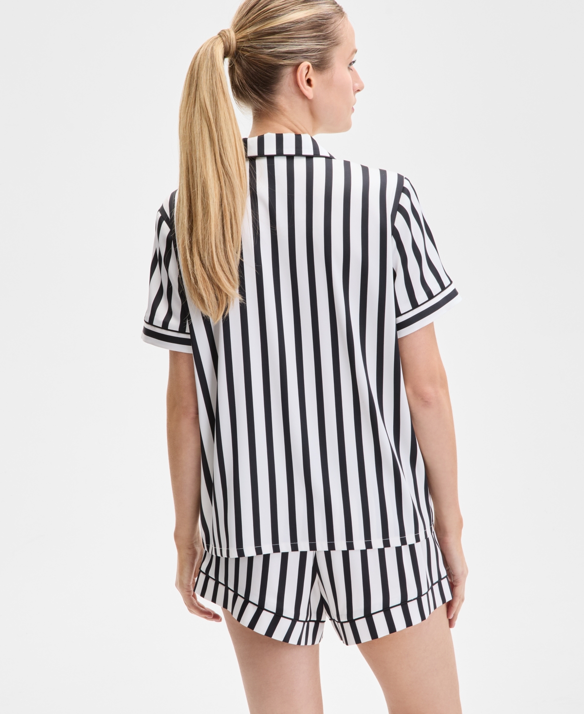 Inc International Concepts I.n.c International Concepts Women's Stretch Satin Short-sleeve Pajama Set, Exclusively At Macy's In Carla Stripe