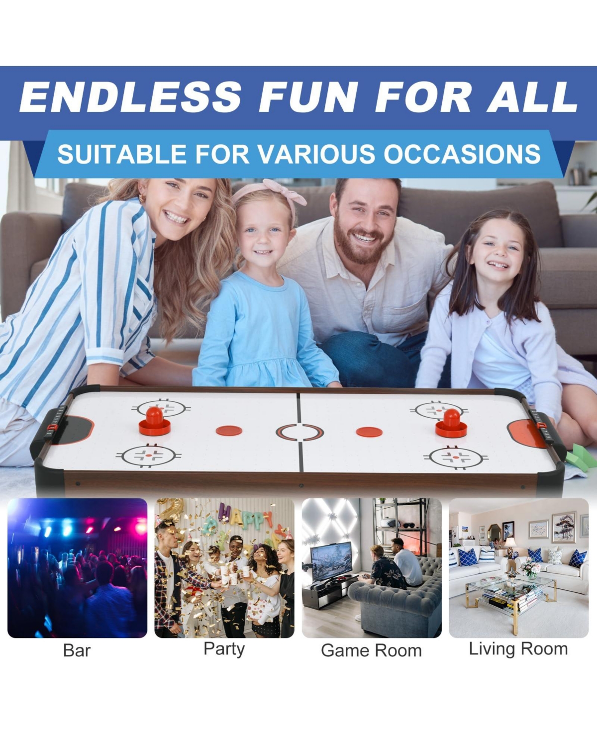 Sugift Air Hockey Table, Portable Hockey Game Table with 2 Pucks, 2 Pushers, Powerful Motor