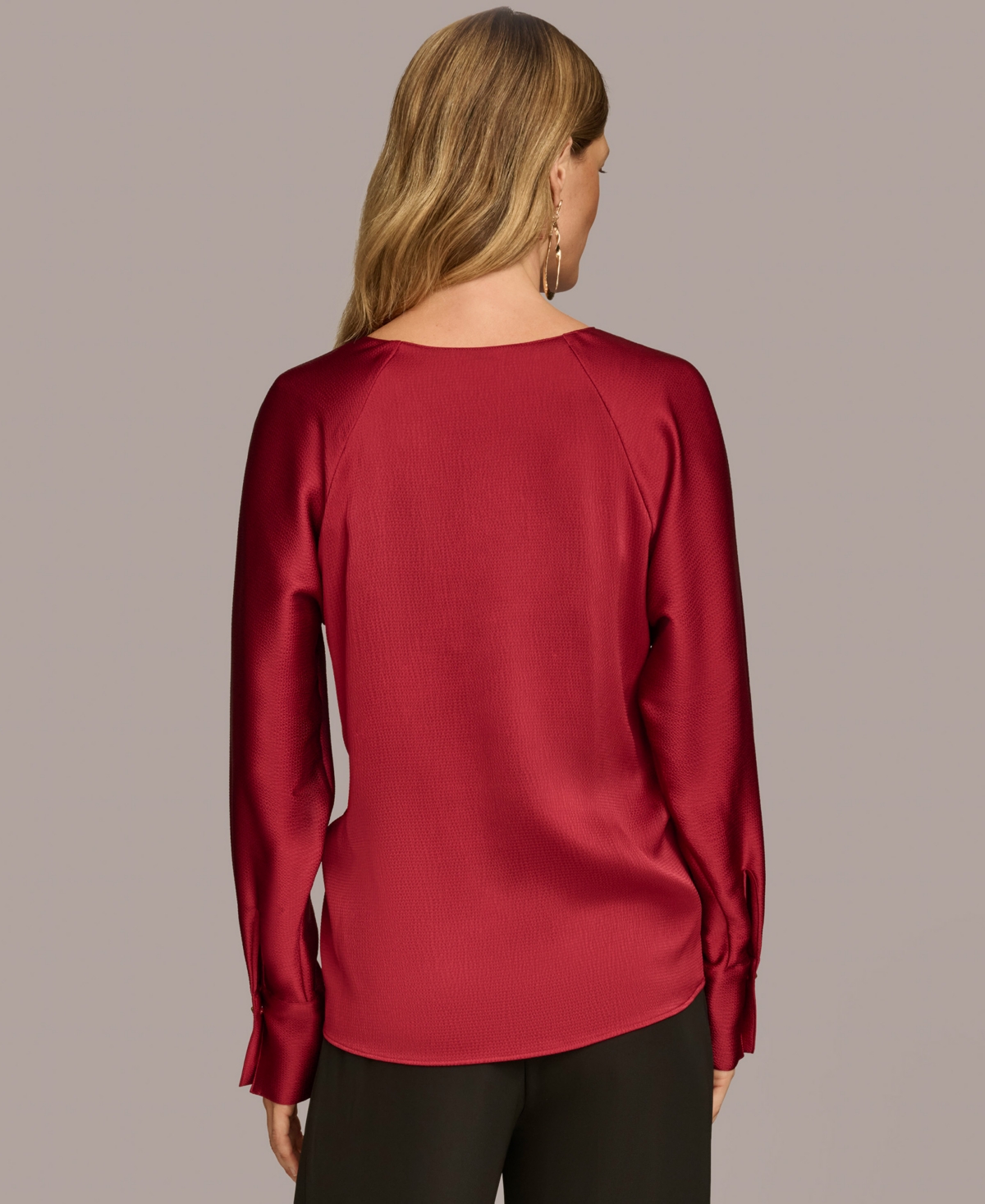 Donna Karan New York Women's Long-Sleeve V-Neck Satin Blouse
