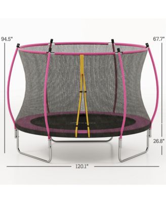 10ft Outdoor Trampoline with Net Enclosure, Curved Poles,