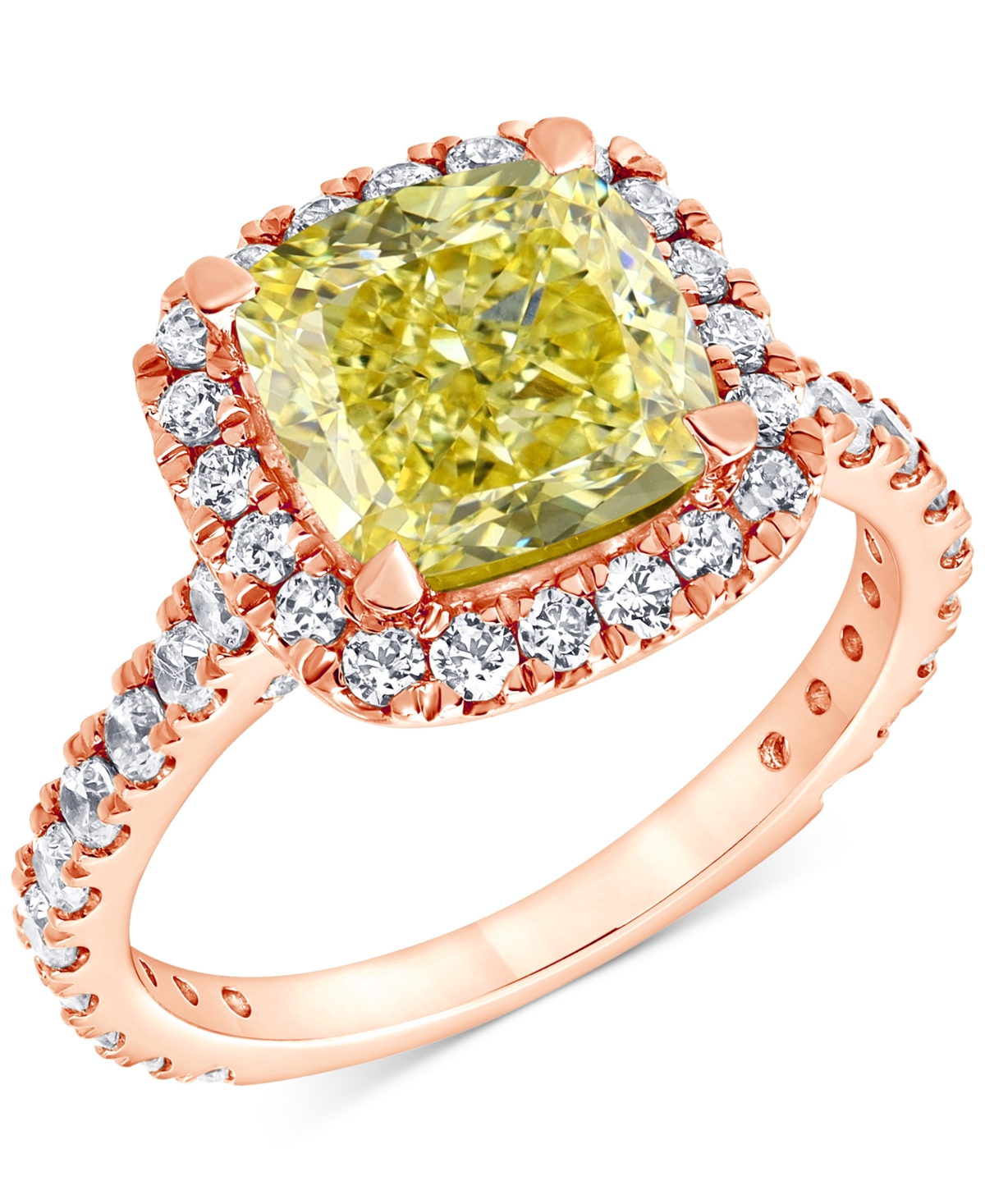 Badgley Mischka Igi Certified Lab Grown Yellow Diamond Cushion Halo Engagement Ring (4 Ct. T.w.) In 14k White, Yello In Rose Gold