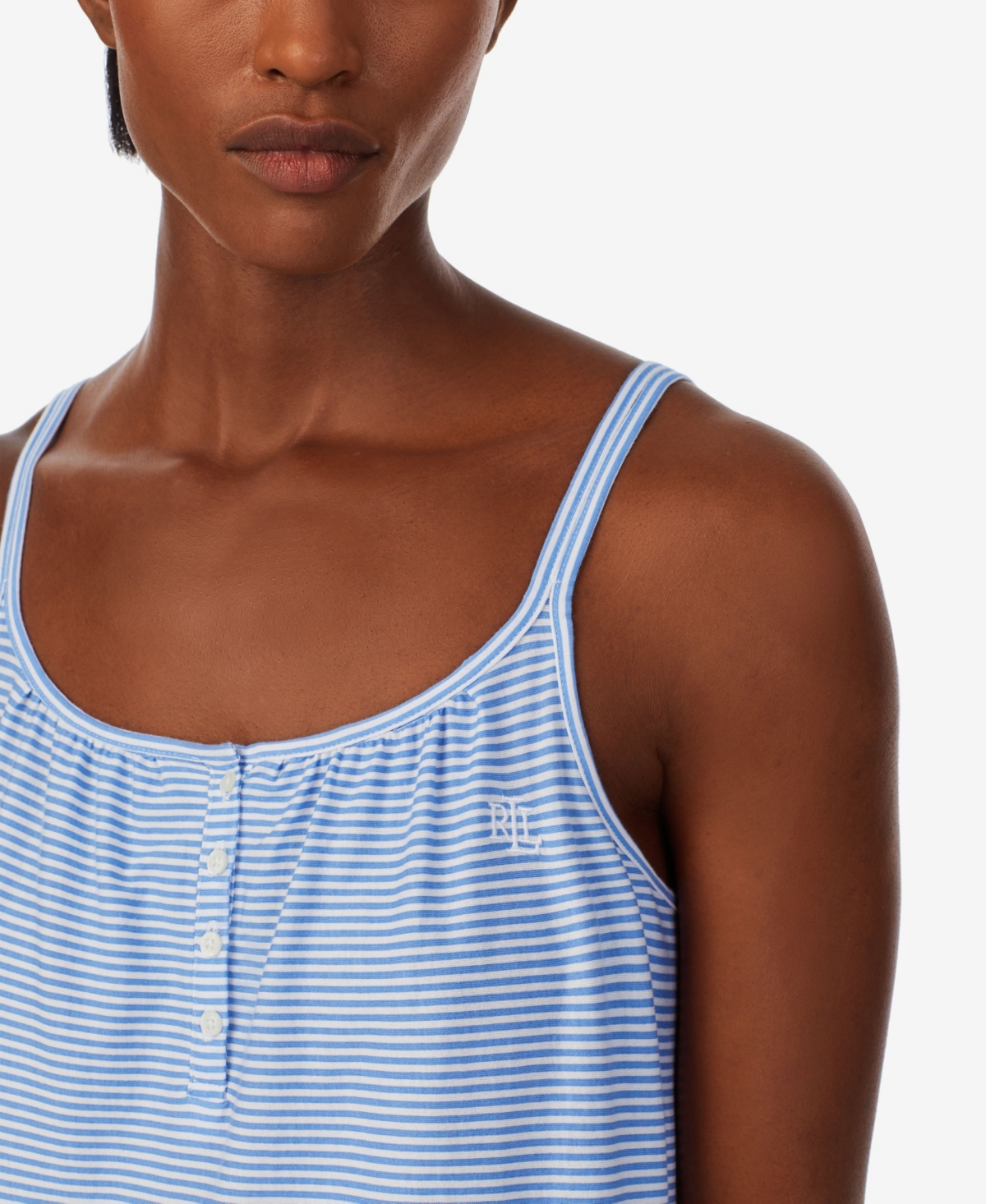 Shop Ralph Lauren Women's Double Strap Button Neck Ballet Gown In Blue Stripe