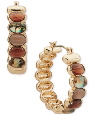 Anne Klein - Gold-Tone Multi-Stone Cabochon Small Hoop Earrings, 0.95"