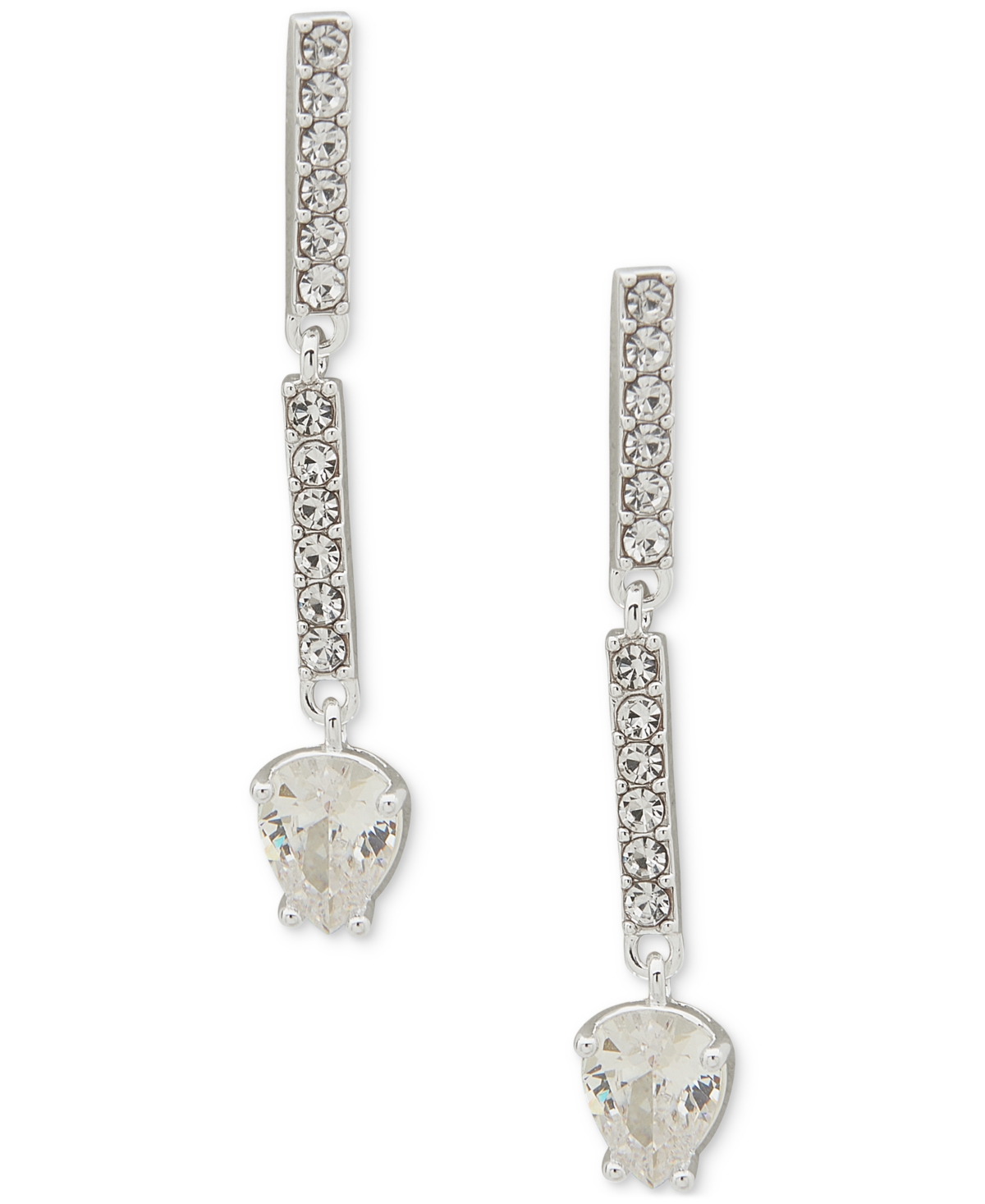 Silver-Tone Stone & Crystal Bar Pear Linear Drop Earrings - Crystal