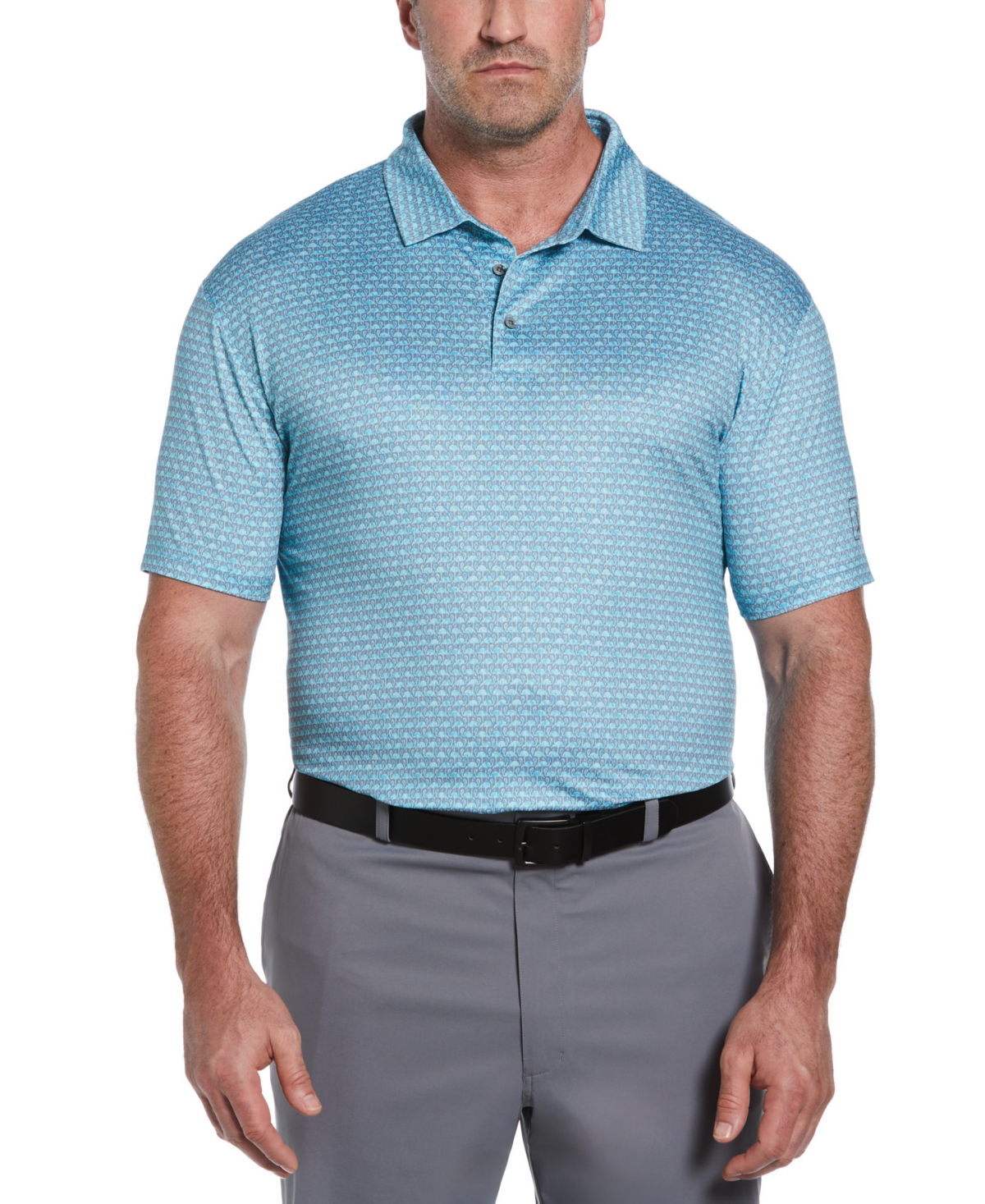 Men's Flamingo Geo-Print Performance Golf Polo Shirt - Scuba Blue