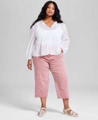 Now This Trendy Plus Size Swiss Dot Button Front Blouse Barrel Leg Jeans Exclusively At Macys