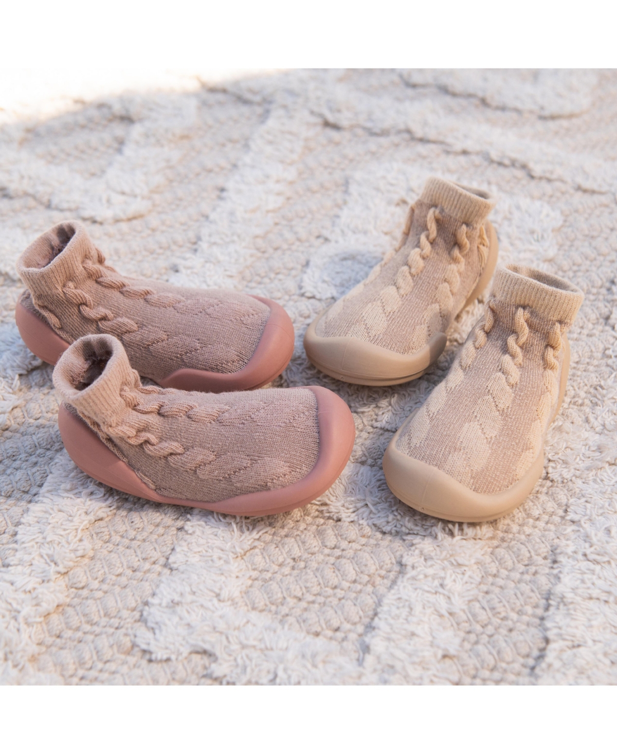 Komuello Toddler First Walk Sock Shoes - Cable Dark Beige