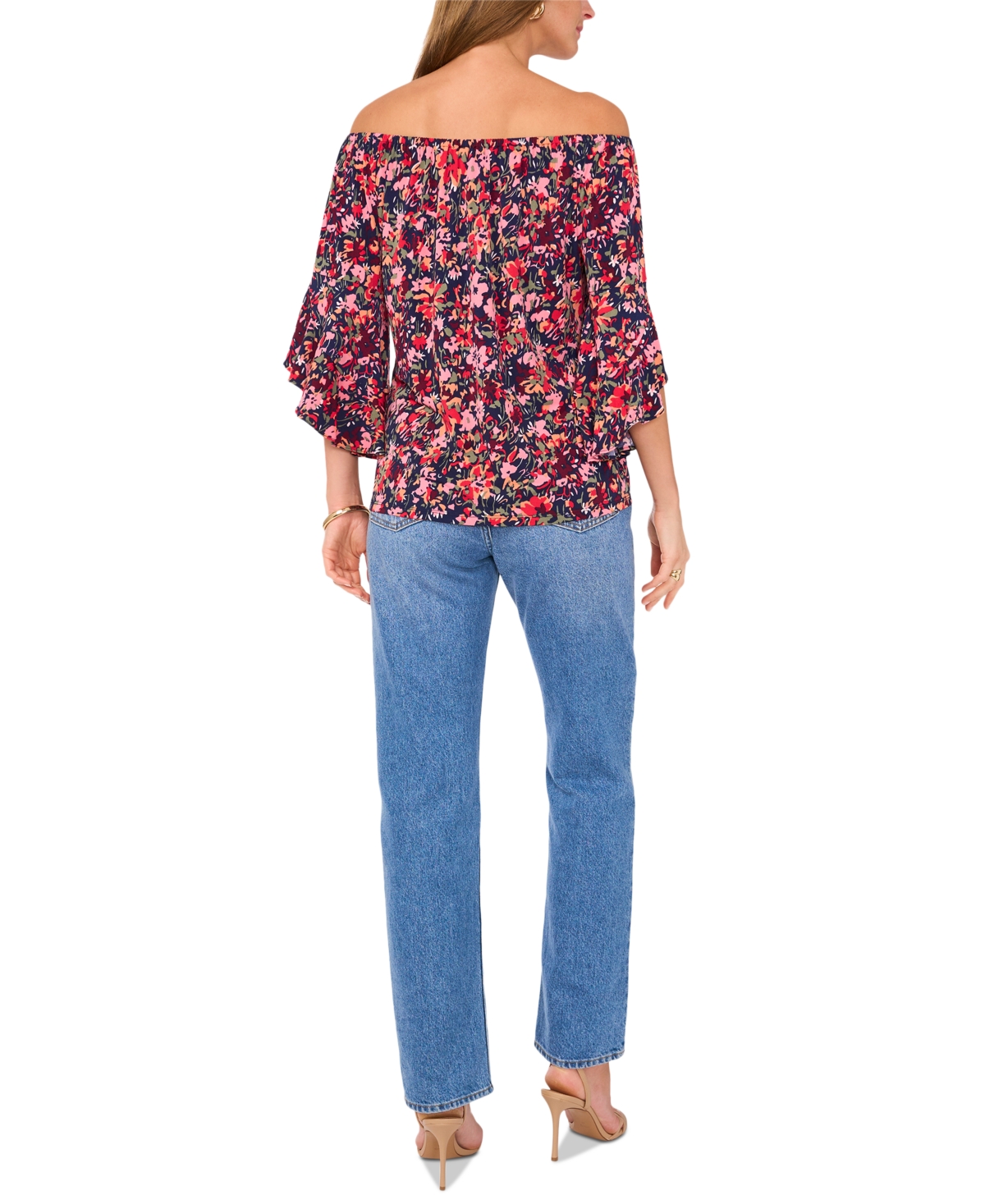 VINCE CAMUTO WOMEN'S FLORAL-PRINT OFF-THE-SHOULDER FLUTTER-SLEEVE TOP 